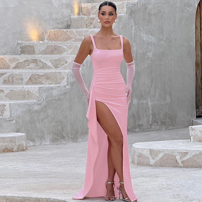 Elegant Formal Slip Maxi Dress with Open Back
