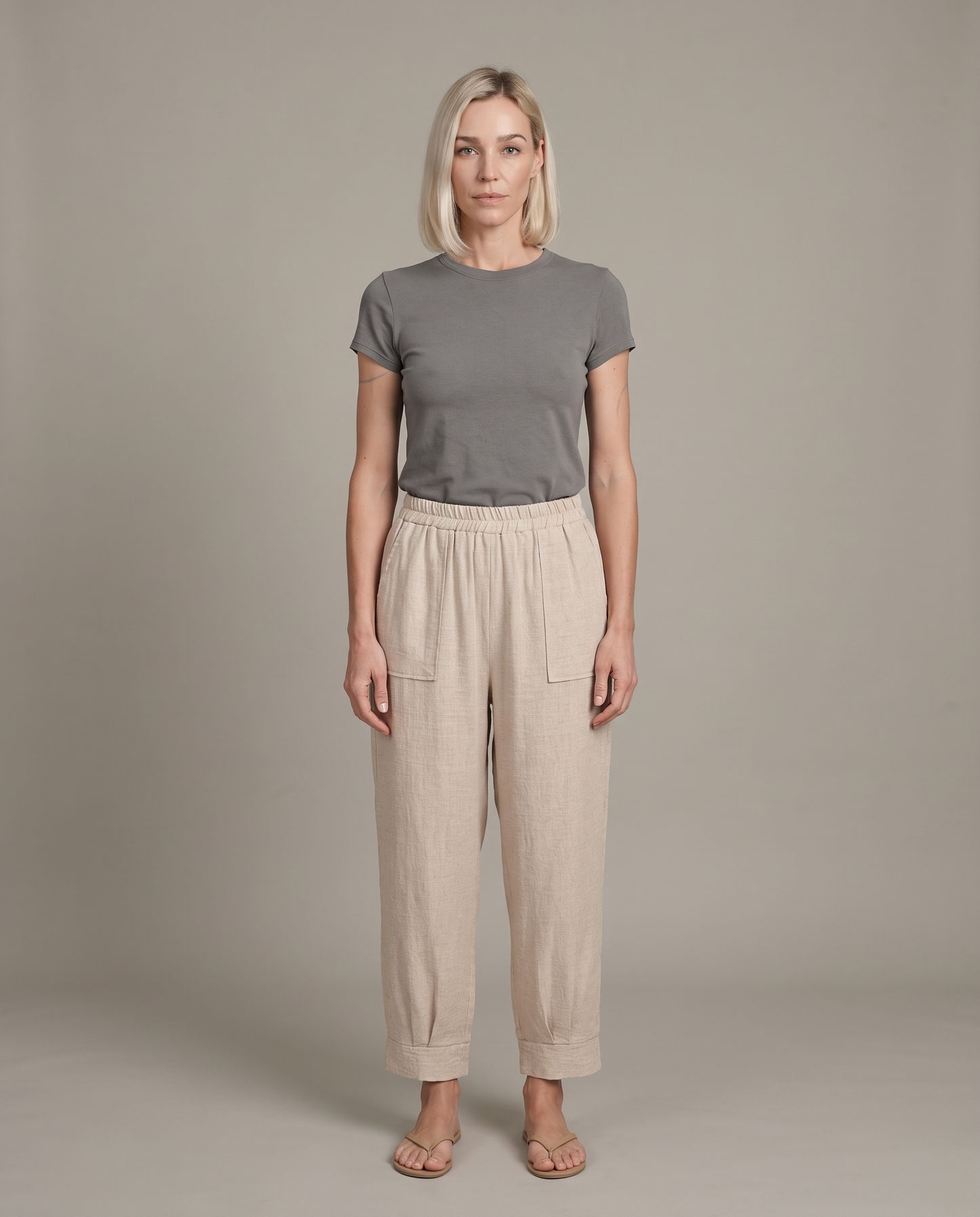 Women’s Cuffed Ankle Pants – Relaxed Fit, Elastic Waist, Solid Colors