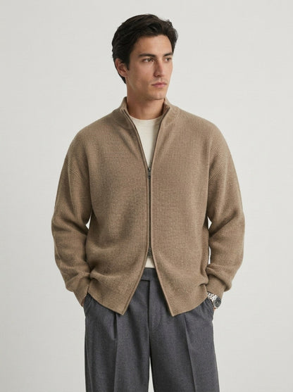 Ashbourne Textured-Knit Zip Cardigan