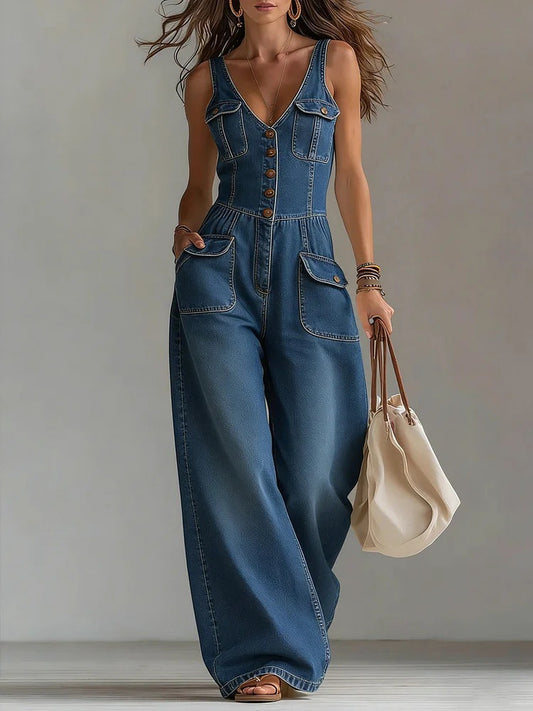 Rosley Denim Jumpsuit Sleeveless Overalls