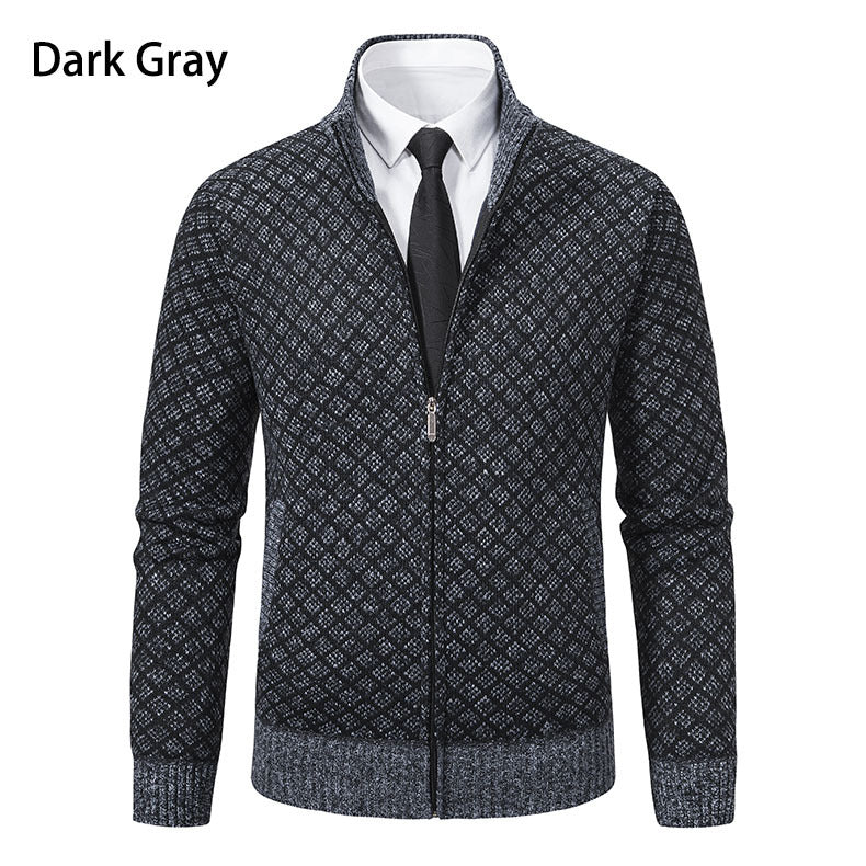 Malvern Diamond-Knit Fleece-Lined Zip Cardigan