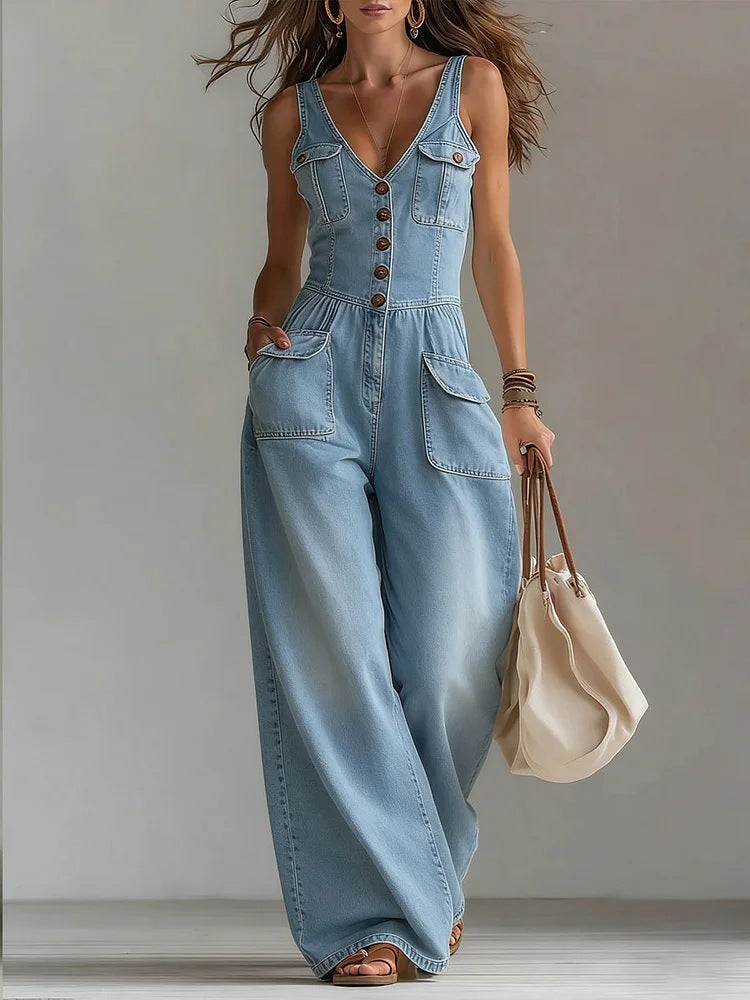 Rosley Denim Jumpsuit Sleeveless Overalls