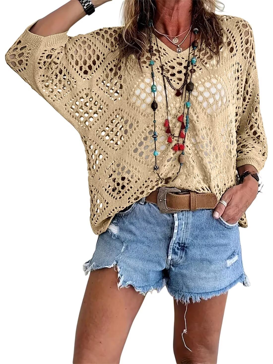 women V-Neck Crochet