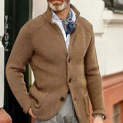 Hartley Waffle-Knit Lapel Cardigan