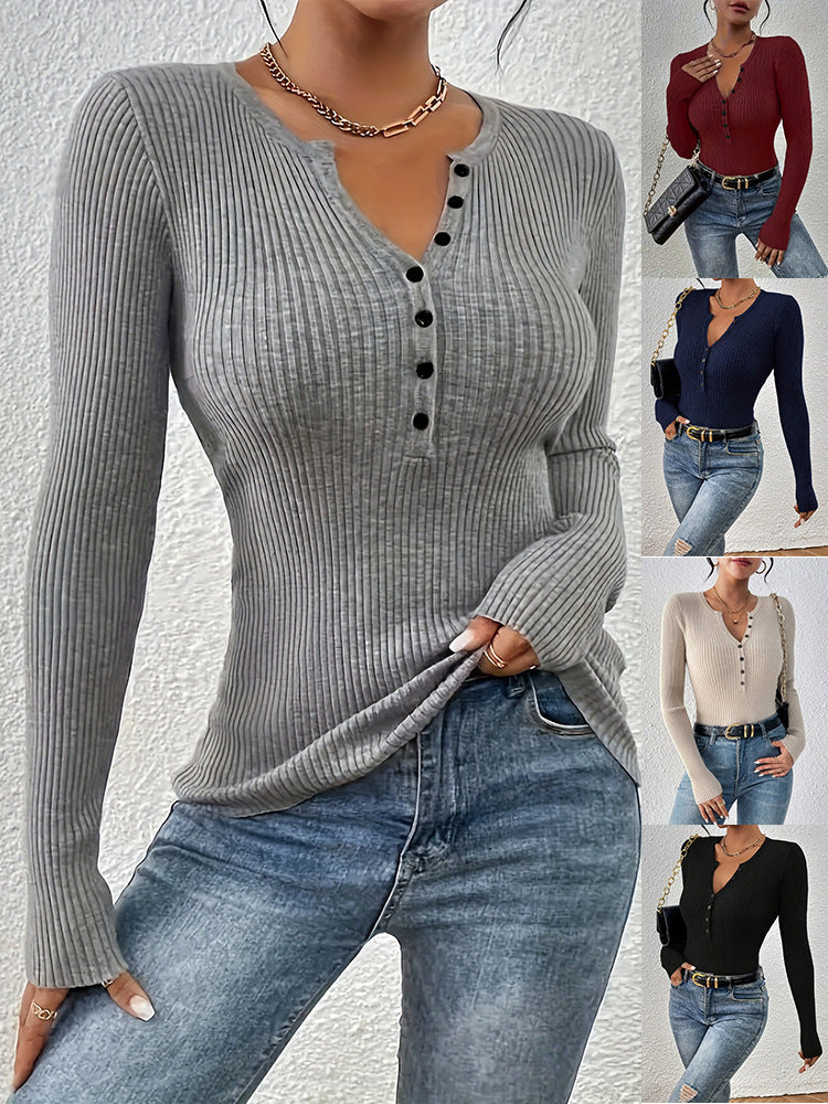 Marylebone Ribbed Henley Knit Top