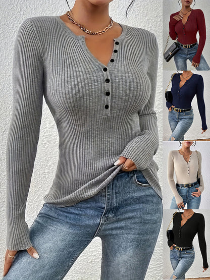 Marylebone Ribbed Henley Knit Top