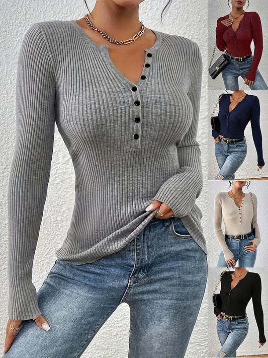 Marylebone Ribbed Henley Knit Top