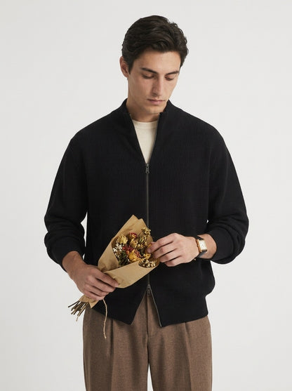 Ashbourne Textured-Knit Zip Cardigan