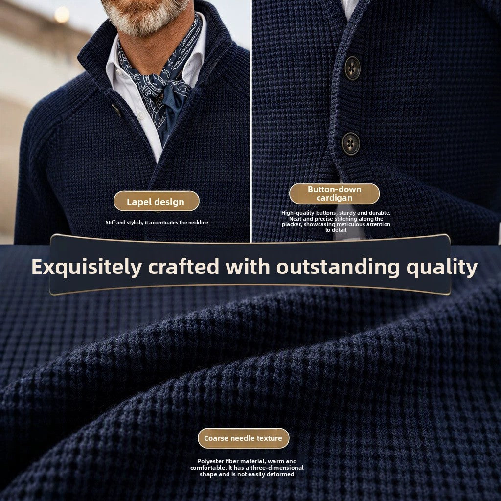 Hartley Waffle-Knit Lapel Cardigan