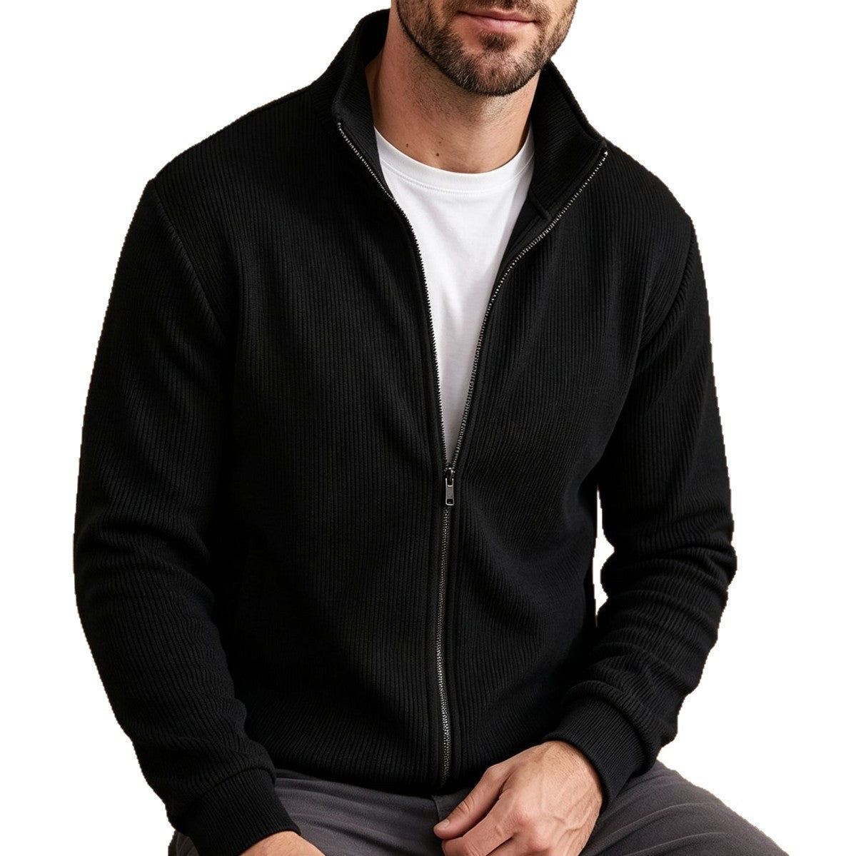 Harrogate Corduroy Funnel-Neck Zip Sweater
