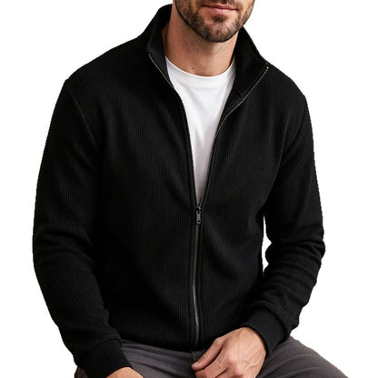 Harrogate Corduroy Funnel-Neck Zip Sweater
