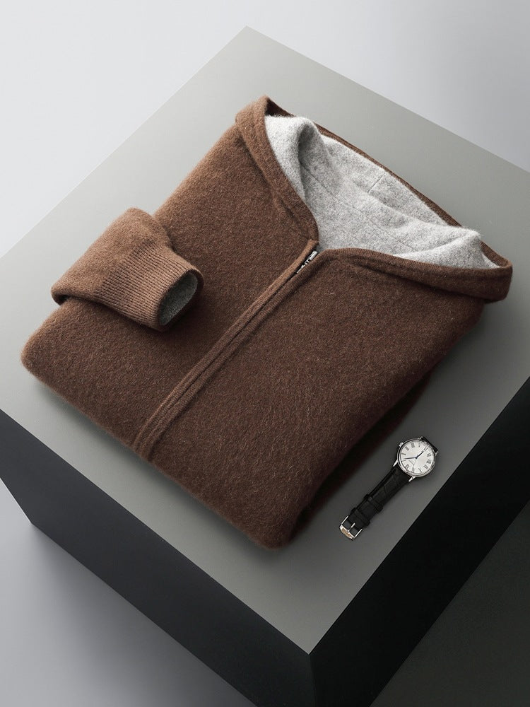 Mens Hooded Wool Blend Cardigan Sweater
