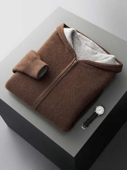 Mens Hooded Wool Blend Cardigan Sweater