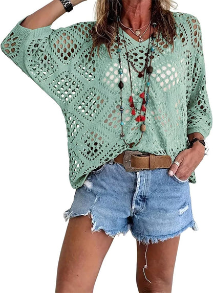 women V-Neck Crochet