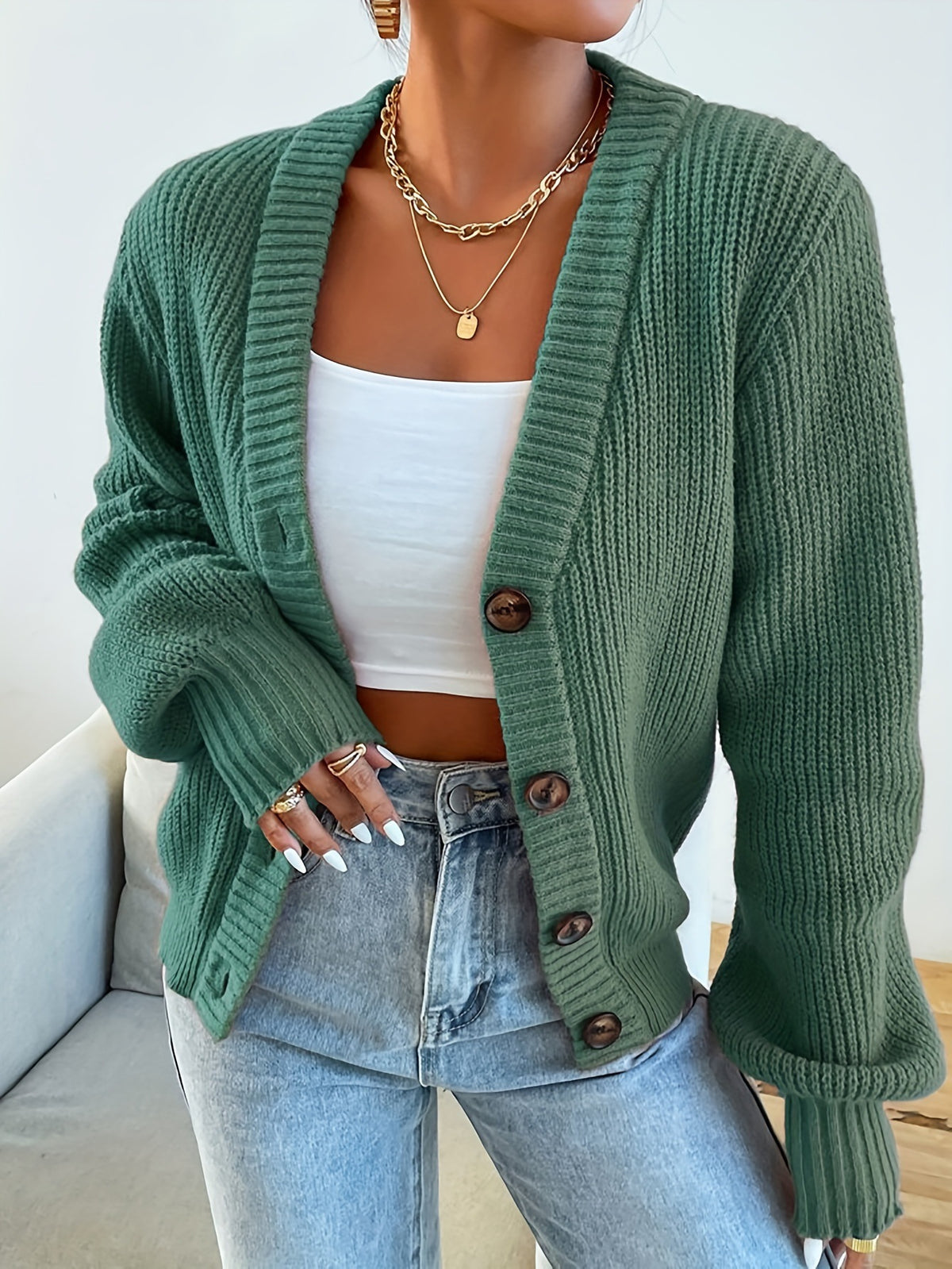 Isla Ribbed V-Neck Cardigan