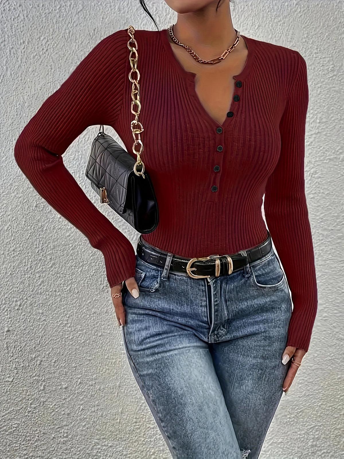 Marylebone Ribbed Henley Knit Top