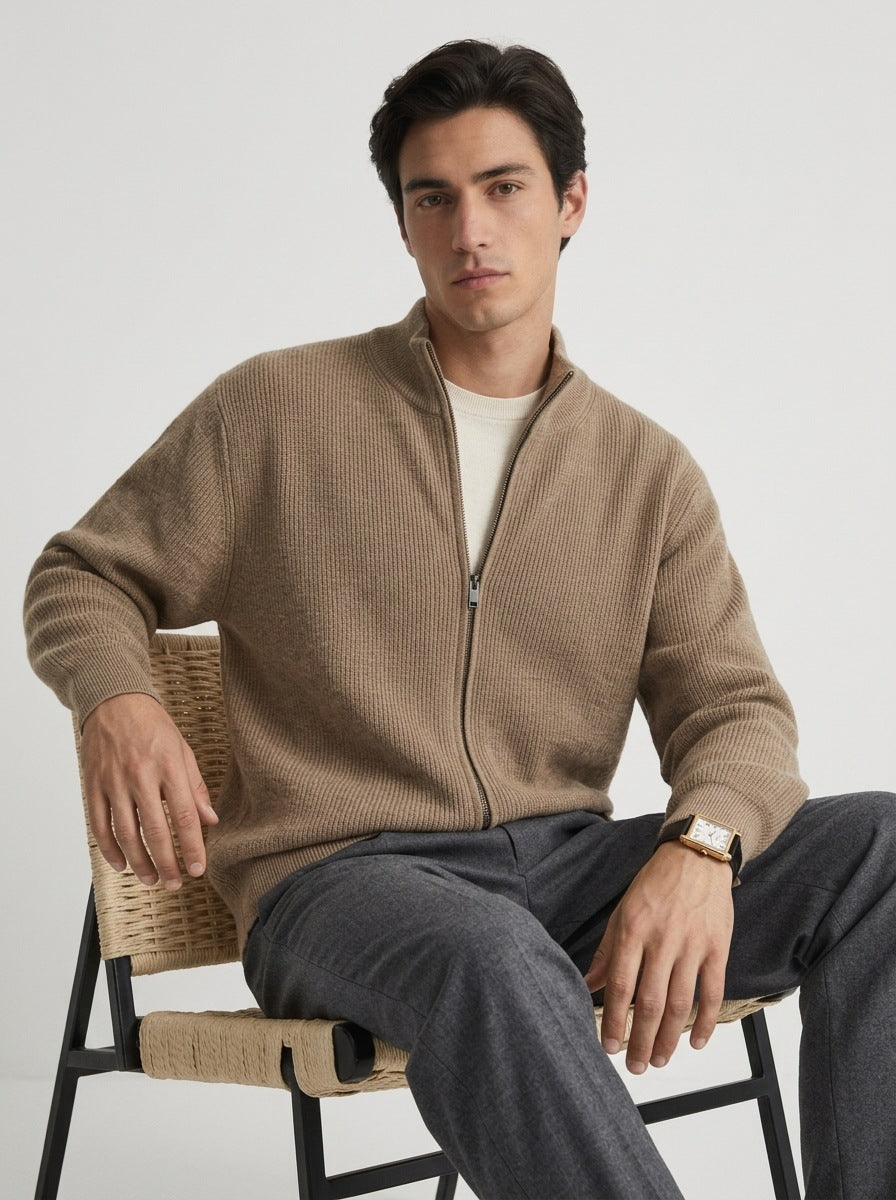 Ashbourne Textured-Knit Zip Cardigan