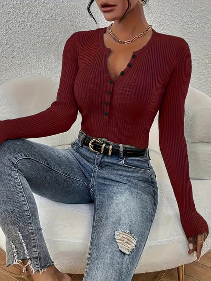 Marylebone Ribbed Henley Knit Top