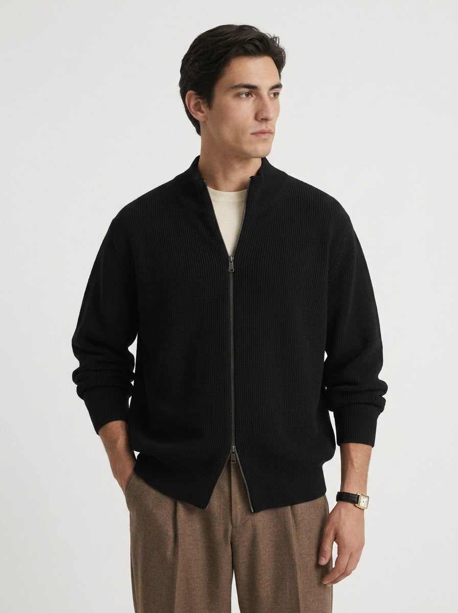 Ashbourne Textured-Knit Zip Cardigan
