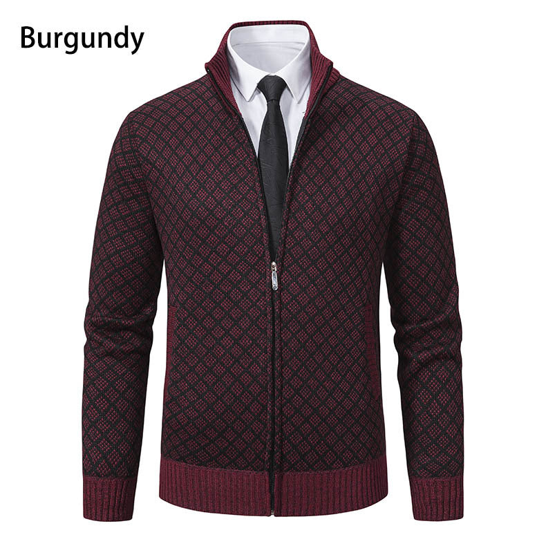 Malvern Diamond-Knit Fleece-Lined Zip Cardigan