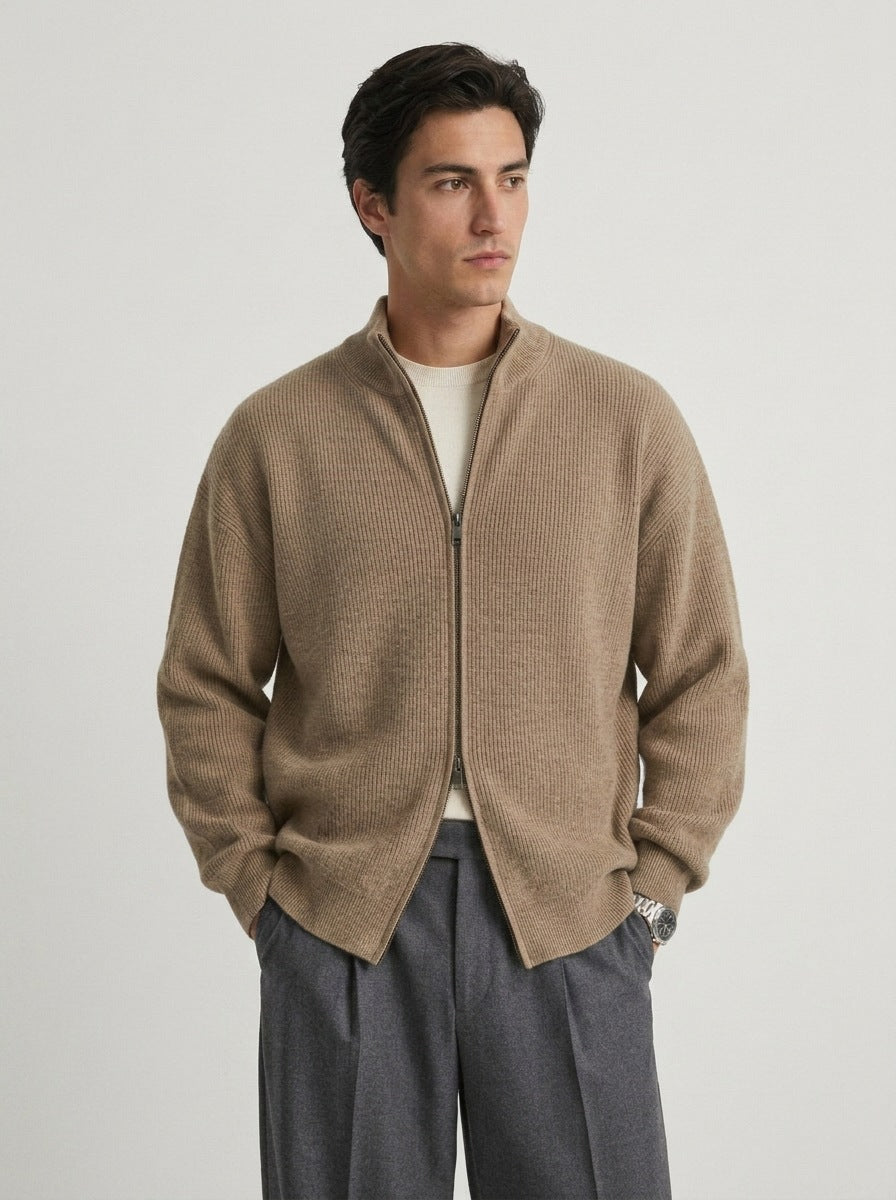 Ashbourne Textured-Knit Zip Cardigan