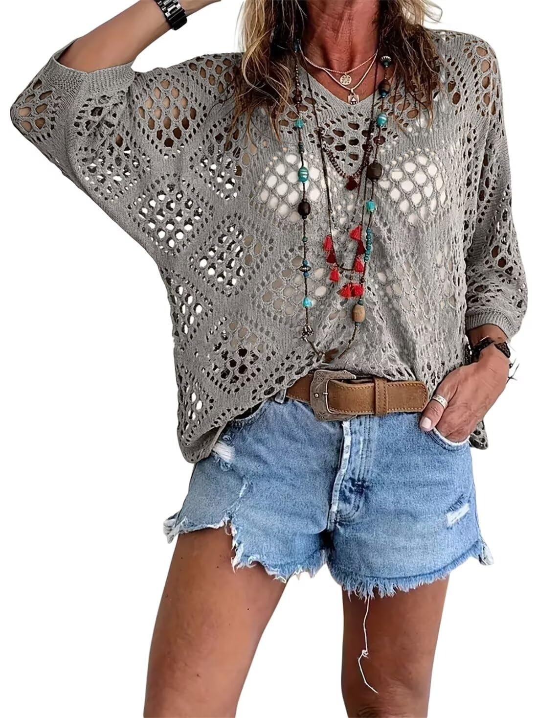 women V-Neck Crochet
