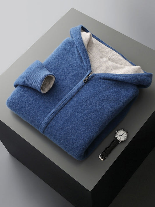 Mens Hooded Wool Blend Cardigan Sweater