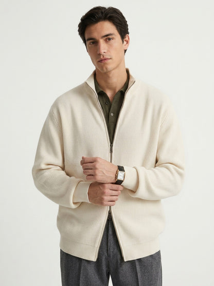 Ashbourne Textured-Knit Zip Cardigan