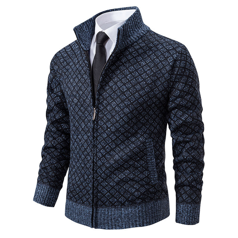 Malvern Diamond-Knit Fleece-Lined Zip Cardigan