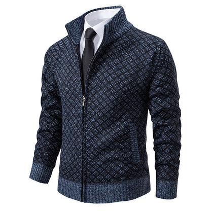 Malvern Diamond-Knit Fleece-Lined Zip Cardigan