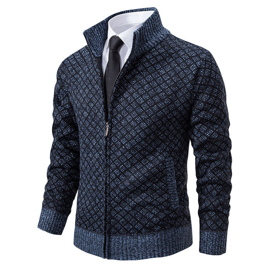 Malvern Diamond-Knit Fleece-Lined Zip Cardigan