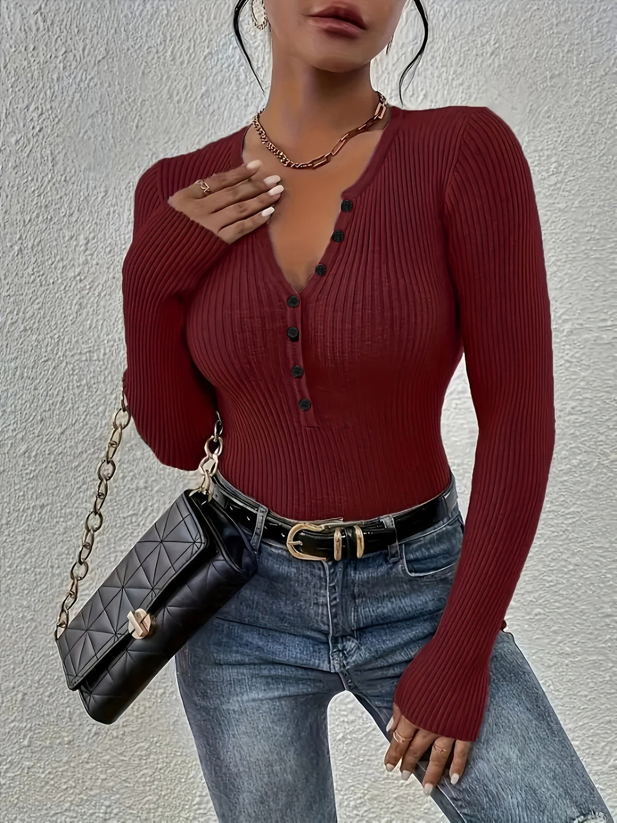 Marylebone Ribbed Henley Knit Top