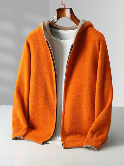 Mens Hooded Wool Blend Cardigan Sweater