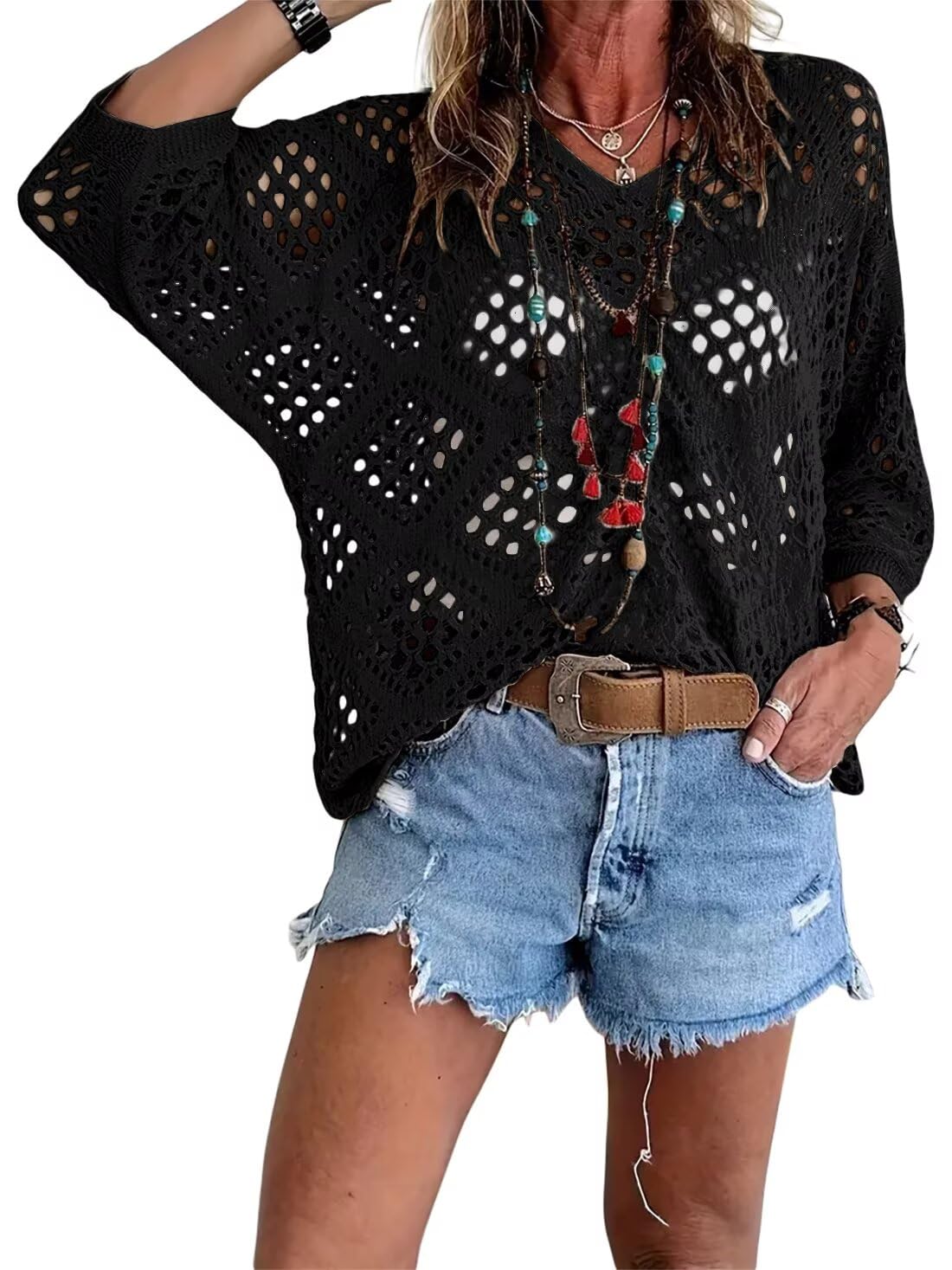 women V-Neck Crochet