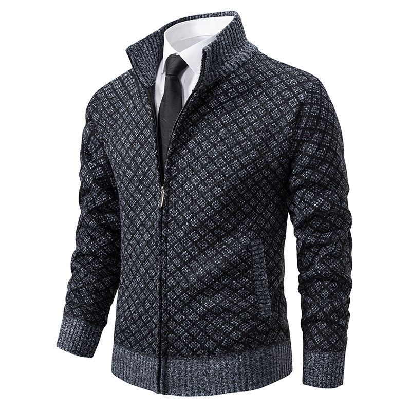 Malvern Diamond-Knit Fleece-Lined Zip Cardigan