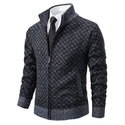 Malvern Diamond-Knit Fleece-Lined Zip Cardigan