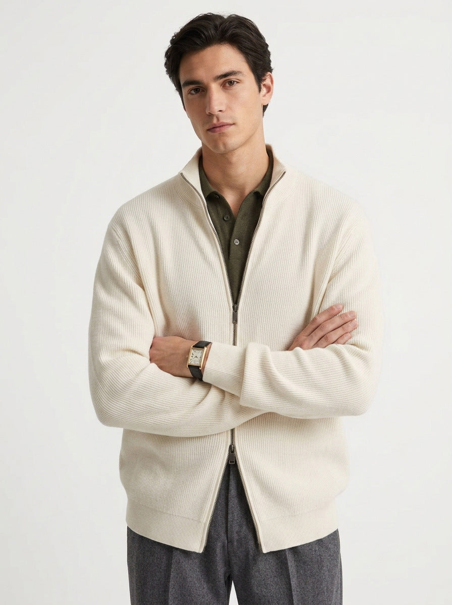 Ashbourne Textured-Knit Zip Cardigan