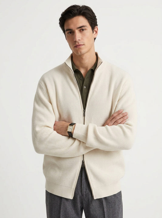 Ashbourne Textured-Knit Zip Cardigan