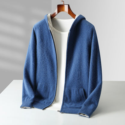 Mens Hooded Wool Blend Cardigan Sweater