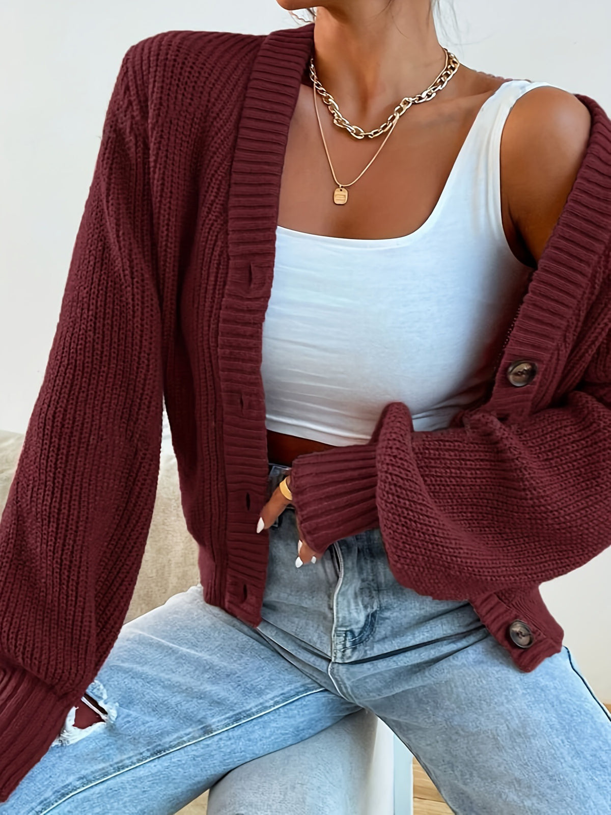 Isla Ribbed V-Neck Cardigan