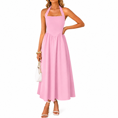 Sleeveless Halter Ruched Pocket Dress