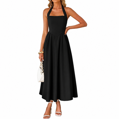 Sleeveless Halter Ruched Pocket Dress