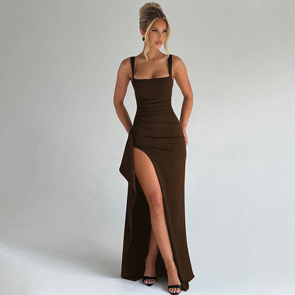 Elegant Formal Slip Maxi Dress with Open Back