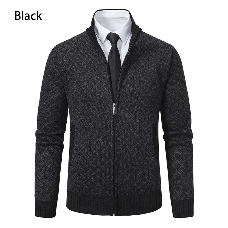 Malvern Diamond-Knit Fleece-Lined Zip Cardigan