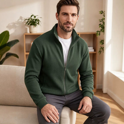 Harrogate Corduroy Funnel-Neck Zip Sweater