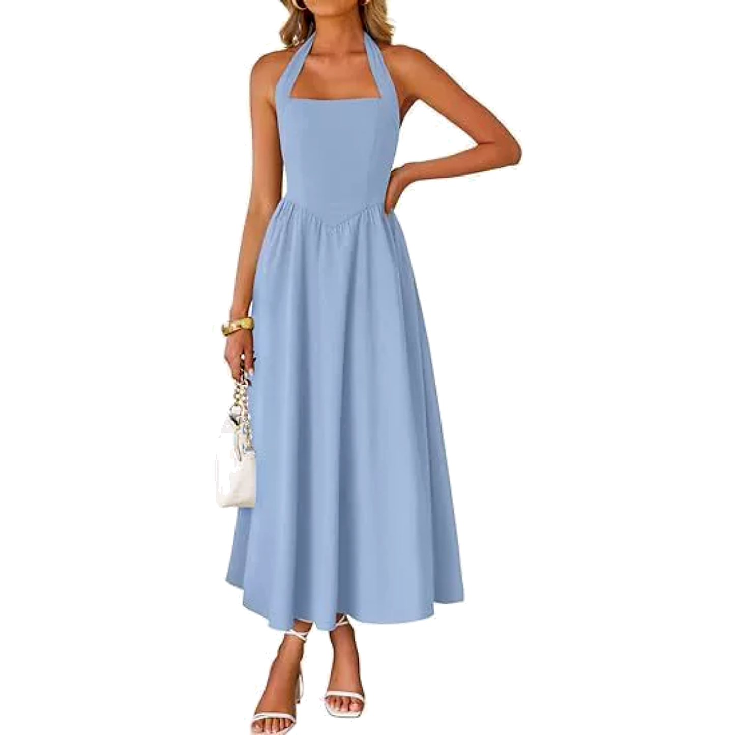 Sleeveless Halter Ruched Pocket Dress