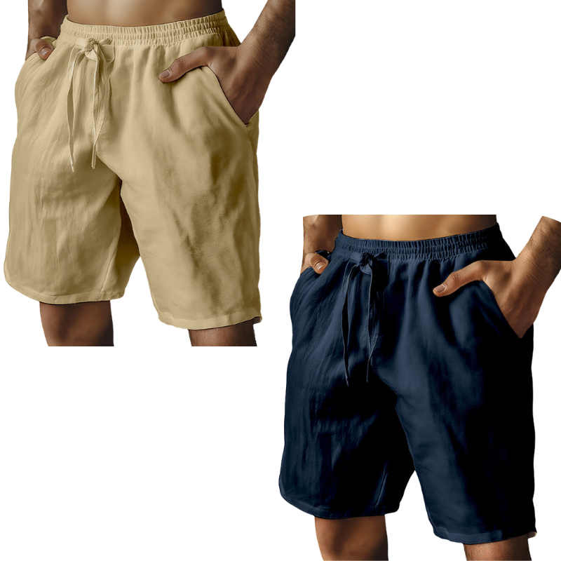Men's Elastic Drawstring Solid Cotton Linen Shorts