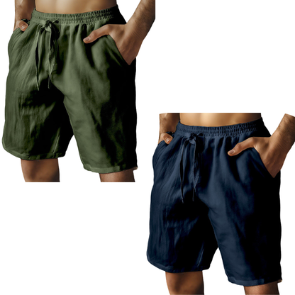Men's Elastic Drawstring Solid Cotton Linen Shorts