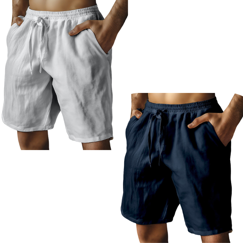Men's Elastic Drawstring Solid Cotton Linen Shorts