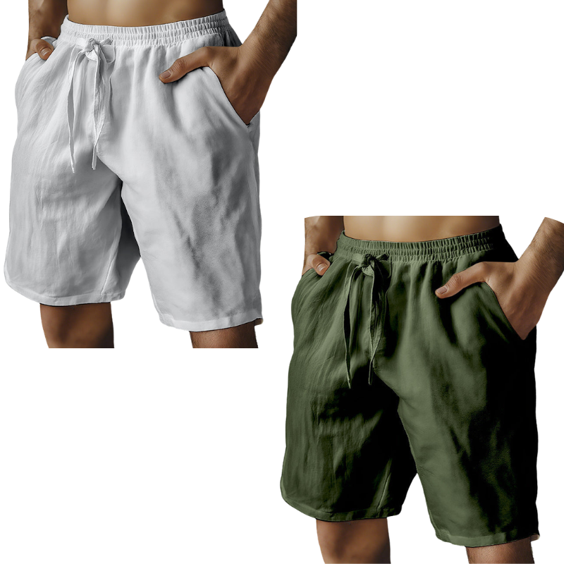 Men's Elastic Drawstring Solid Cotton Linen Shorts